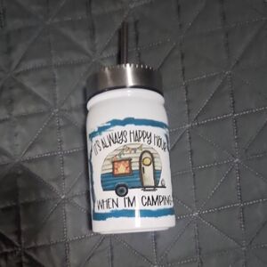 Camping Themed Travel Mug with Straw